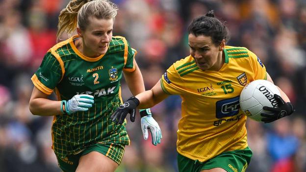 Geraldine McLaughlin, Donegal, and Katie Newe, Meath, in action at Croke Park.