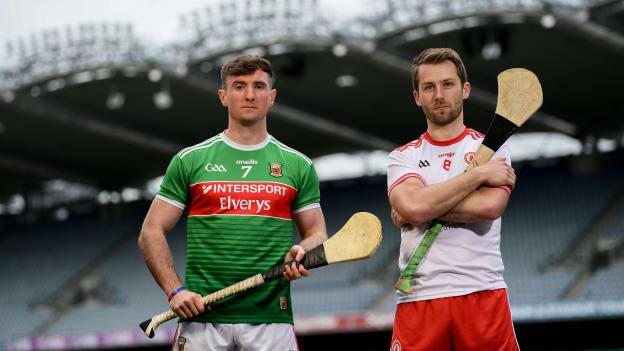 Cathal Freeman of Mayo and Dermot Begley of Tyrone who will compete in the Nicky Rackard Cup in attendance at the official launch of Joe McDonagh, Christy Ring, Nicky Rackard and Lory Meagher Competitions at Croke Park in Dublin. 