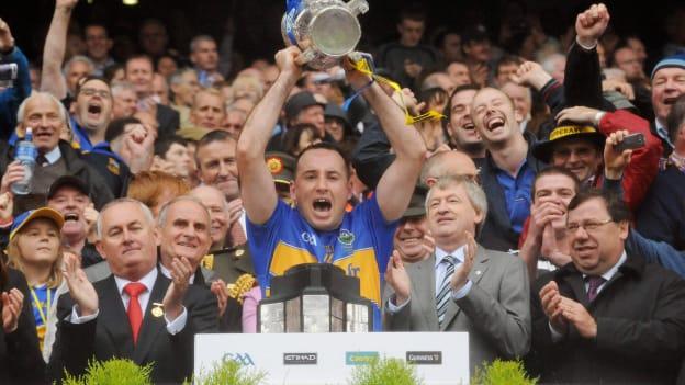 Eoin Kelly lifts the Liam MacCarthy Cup for Tipperary after their 2010 All-Ireland SHC Final win over Kilkenny. 