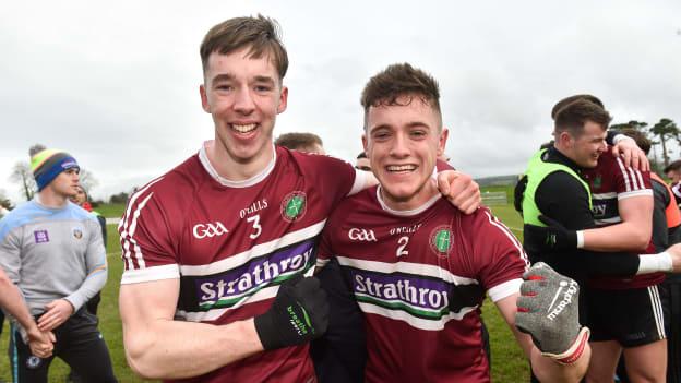 Caolan Dillon, left, and Liam Rafferty of St Mary's University celebrate after the Electric Ireland HE GAA Sigerson Cup Semi-Final match between St Mary's University and University College Dublin at Mallow GAA in Mallow, Cork. 
