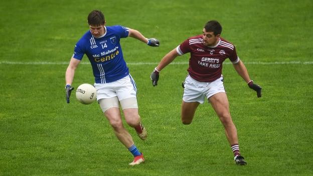 Darren Hughes of Scotstown in action against Drew Wylie of Ballybay during the Monaghan County Senior Club Football Championship Final.