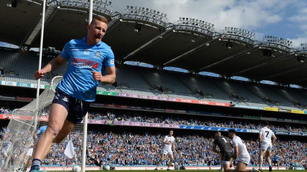 Ciarán Kilkenny of Dublin after scoring their side's first goal during the Leinster GAA Football Senior Championship Final match between Dublin and Kildare at Croke Park in Dublin.