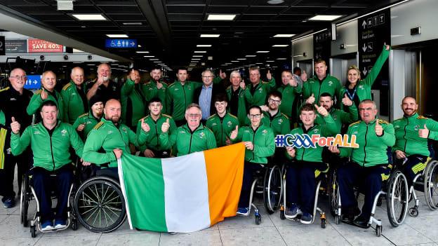 Members of the Irish Wheelchair Hurling Team prior to their departure from Dublin Airport in advance of the ParaGamesBreda 2019 in Breda, Netherlands. 