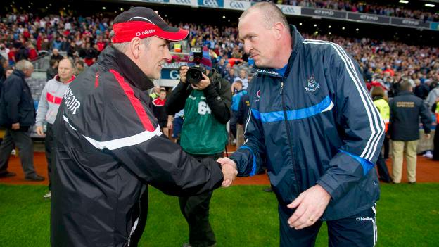 Mickey Harte agus Pat Gilroy i bPáirc an Chrócaigh i 2011.