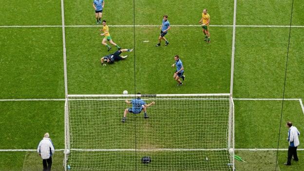 Ryan McHugh scores Donegal's first goal in their 2014 All-Ireland SFC semi-final victory over Dublin. 