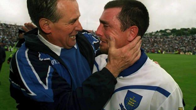 Waterford manager Justin McCarthy celebrates with Brian Greene after victory over Tipperary in the 2002 Munster SHC Final. 