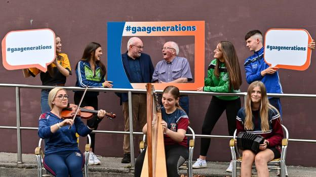 Professor Pat Dolan pictured at the launch of GAA Generations at Raheny GAA Club with younger and older members of GAA, LGFA and Camogie Clubs.