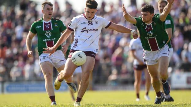 Tomo Culhane, Galway, and Jack Smith, Westmeath, in action at TEG Cusack Park. Photo by Matt Browne/Sportsfile