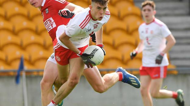 Gavin Potter of Tyrone in action against Cork at Bord Na Mona O'Connor Park earlier this month.