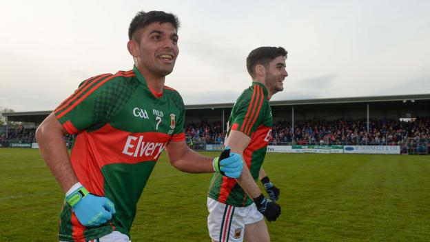 Mayo's Shairoze Akram, left, and Eddie Doran celebrate after victory over Cork in the 2016 All-Ireland U-21 Football Final. 