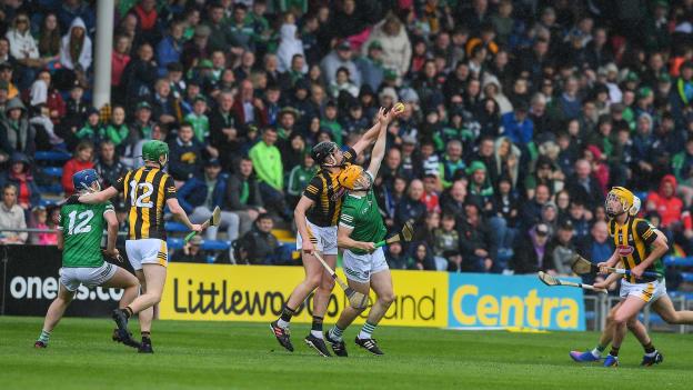 Paddy Langton, Kilkenny, and Adam English, Limerick, in action at FBD Semple Stadium.