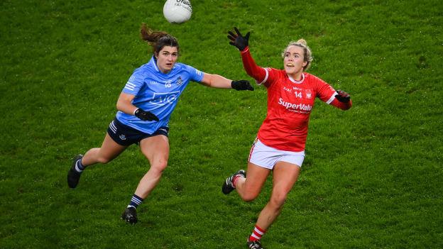 Katie Quirke of Cork in action against Niamh Collins of Dublin during the Lidl Ladies Football National League Division 1 match between Dublin and Cork at Croke Park in Dublin.