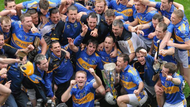 Tipperary players and management celebrate with the Liam MacCarthy Cup after victory over Kilkenny in the 2010 All-Ireland SHC Final. 
