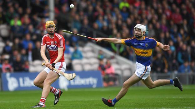 Craig Hanafin, Cork, and Craig Morgan, Tipperary, during an exciting Electric Ireland Munster Minor Championship encounter at Semple Stadium in 2017.