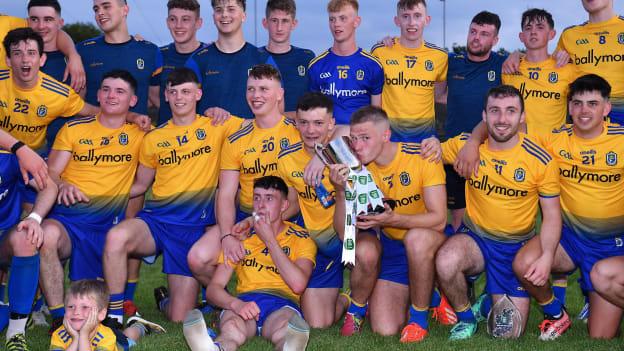 Roscommon captain Colin Walsh kisses the cup as he celebrates with his team-mates after their side's victory in the 2021 EirGrid Connacht GAA Football U20 Championship Final.