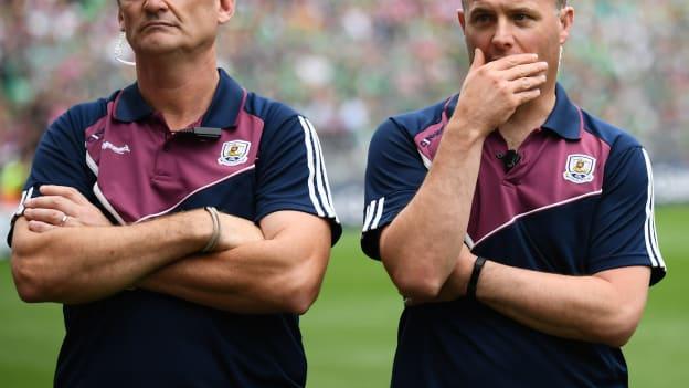 Former Galway manager Micheál Donoghue (right) pictured with former Galway selector Noel Larkin. 