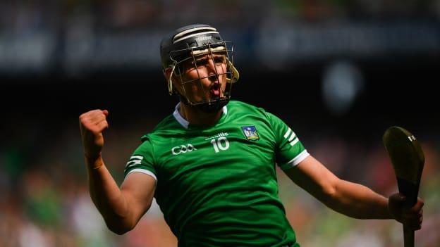 Gearoid Hegarty celebrates after scoring a goal for Limerick against Kilkenny in the 2022 All-Ireland SHC Final.
