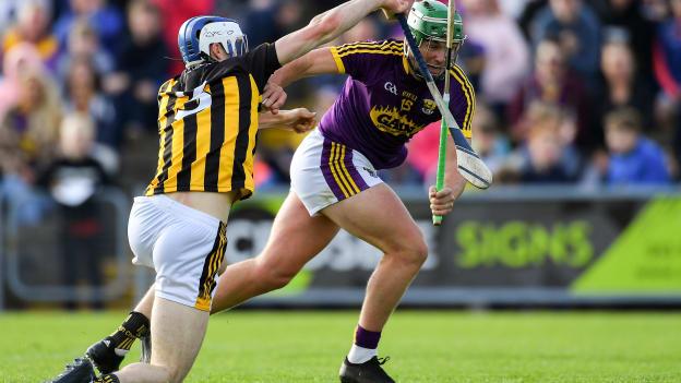 Conor McDonald of Wexford gets past Huw Lawlor of Kilkenny during the Leinster GAA Hurling Senior Championship Round 5 match between Wexford and Kilkenny at Innovate Wexford Park in Wexford.