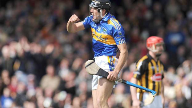 James Woodlock celebrates after scoring Tipperary's first goal in the 2009 Allianz Hurling League Final. 