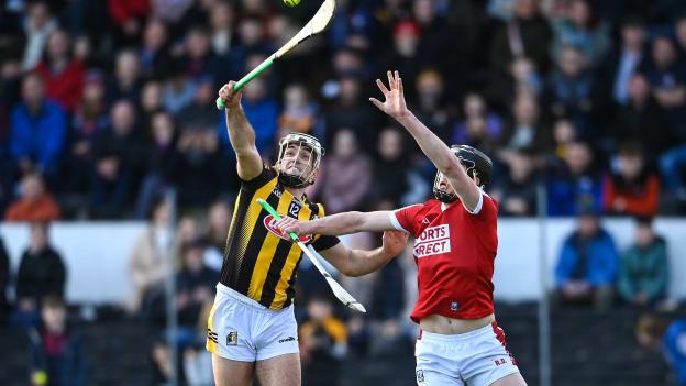 Paddy Deegan of Kilkenny in action against Rob Downey of Cork during the Allianz Hurling League Division 1 Semi Final match between Kilkenny and Cork at UMPC Nowlan Park in Kilkenny.