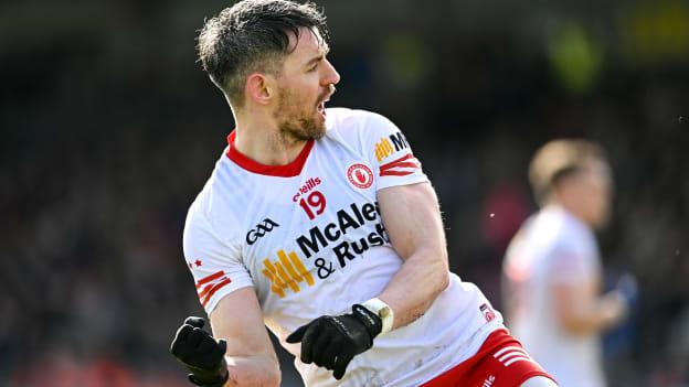 Tyrone's Mattie Donnelly celebrates at O'Neill's Healy Park. Photo by Ramsey Cardy/Sportsfile