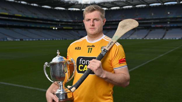 Eoghan Campbell of Antrim during the Joe McDonagh Cup Final media event at Croke Park in Dublin.
