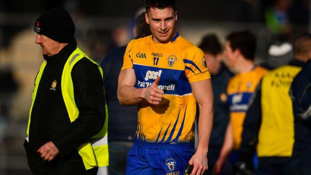 Jamie Malone celebrates following a crucial Clare win at Cusack Park.