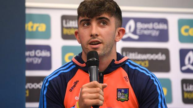 Limerick forward Aaron Gillane speaking at the national launch of the All Ireland Senior Hurling Championship.