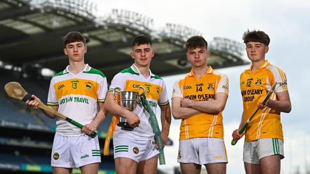 In attendance at the Masita All-Ireland Post Primary Schools Captains Call at Croke Park in Dublin were, from left, James Mahon and Evan O'Shea of Colaiste Naomh Cormac, Conor O'Sullivan and Evan O'Shea of Hamilton High School. 