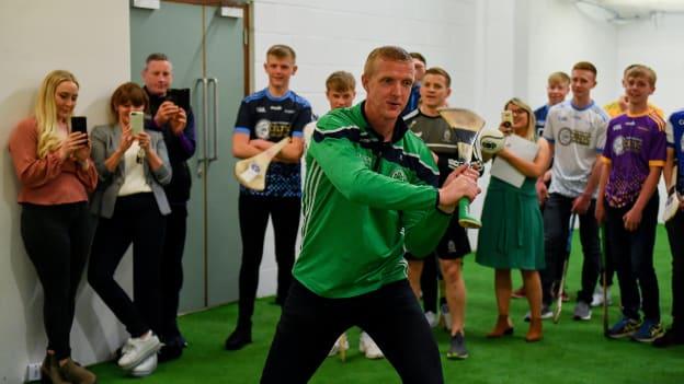Henry Shefflin, Ballyhale Shamrocks manager and Bank of Ireland Ambassador, during a coaching session at the launch of the Bank of Ireland Celtic Challenge 2019 at Croke Park in Dublin. 