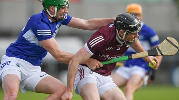 Padraic Mannion, Galway, and Mark Dowling, Laois, in Leinster SHC action.