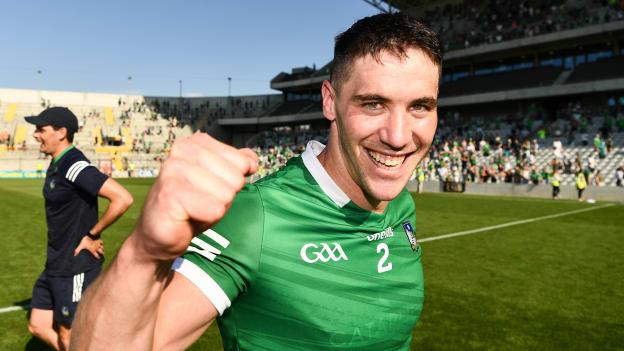 Seán Finn of Limerick celebrates after the Munster GAA Hurling Senior Championship Final match between Limerick and Tipperary at Páirc Uí Chaoimh in Cork.