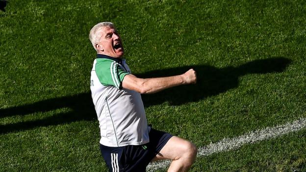 Limerick manager John Kiely celebrates after the Munster GAA Hurling Senior Championship Final match between Limerick and Tipperary at Páirc Uí Chaoimh in Cork. 