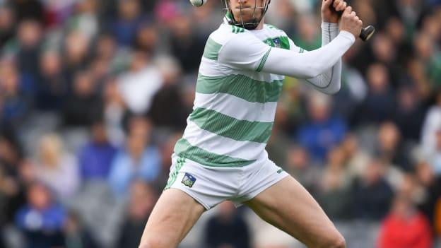 Limerick goal-keeper, Nickie Quaid, takes a puck-out in the 2019 Allianz Hurling League Final against Waterford.