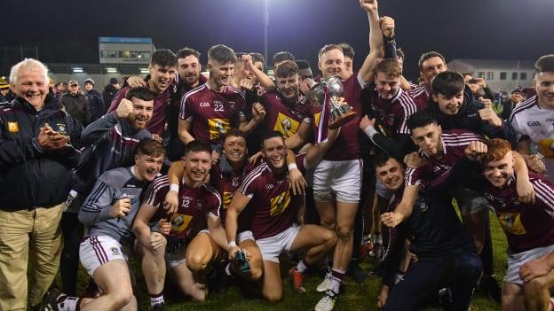 The Westmeath players celebrate with the O'Byrne Cup after victory over Dublin at Parnell Park. 