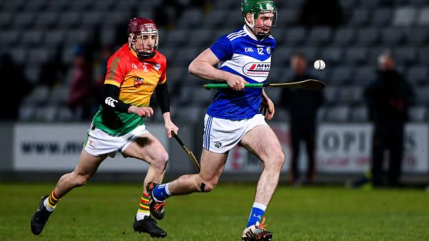 Paddy Purcell, Laois, and David English, Carlow, in Allianz Hurling League Division One Group B action at MW Hire O'Moore Park.