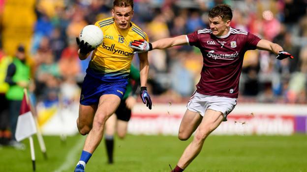 Enda Smith, Roscommon, and John Daly, Galway, during the Connacht SFC Final at Pearse Stadium.