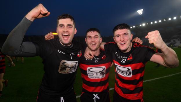 Ballygunner players, from left, Stephen O'Keeffe, Conor Sheahan, and Peter Hogan after the AIB Munster Hurling Senior Club Championship Final match between Ballygunner and Kilmallock at Páirc Uí Chaoimh in Cork.