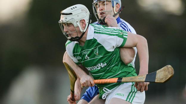 Liam Ryan, Leinster, and Sean McInerney, Connacht, collide at MacDonagh Park, Nenagh.