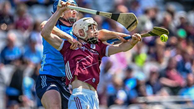 Declan McLoughlin, Galway, and John Bellew, in Leinster SHC action at Croke Park. Photo by Ramsey Cardy/Sportsfile