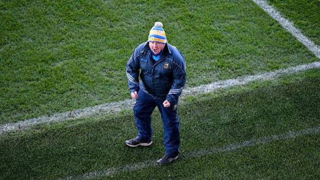Tipperary manager, David Power, reacts to a point for his team in the first half of the Munster SFC Final. 