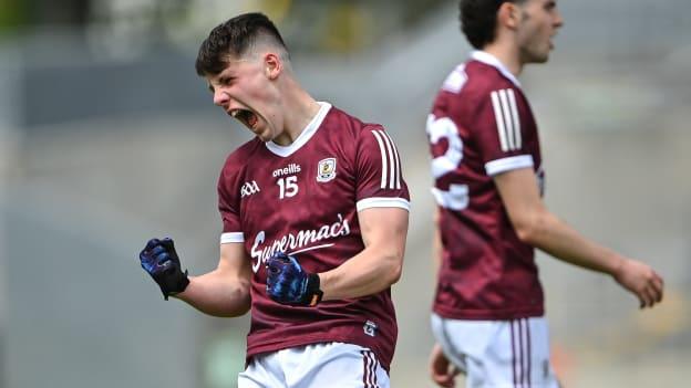 Colm Costello of Galway celebrates after scoring a point during their contest with Dublin at O'Connor Park in Tullamore