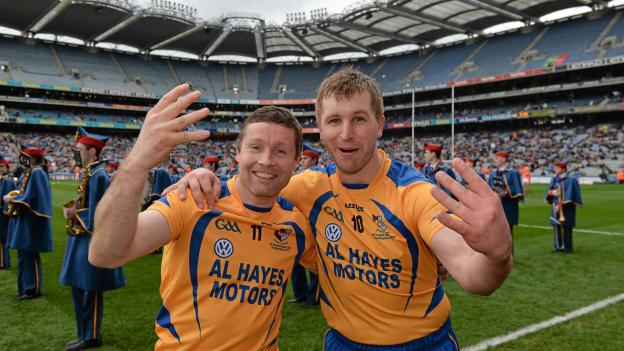 Damien Hayes and Kevin Hayes celebrate following Portumna's fourth AIB All Ireland Club win in 2014.