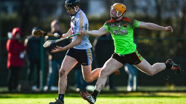 Ronan Hayes, UCD, and Podge Delaney, IT Carlow, in Electric Ireland Fitzgibbon Cup action at Belfield.