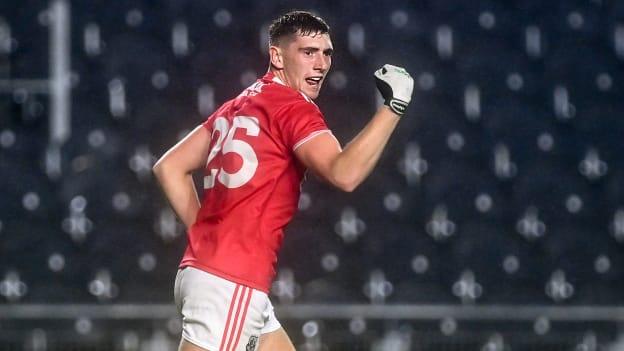 Mark Keane of Cork celebrates after scoring his side's winning goal during the 2020 Munster GAA Football Senior Championship Semi-Final match between Cork and Kerry at Páirc Uí Chaoimh in Cork. 