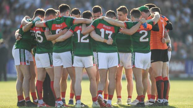 The Mayo players pictured in a huddle before their All-Ireland SFC Qualifier defeat to Kildare in Newbridge last year. 