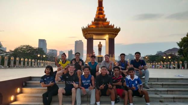 Cáirde Khmer GAA club members pictured at Independence Monument in Phnom Penh. 