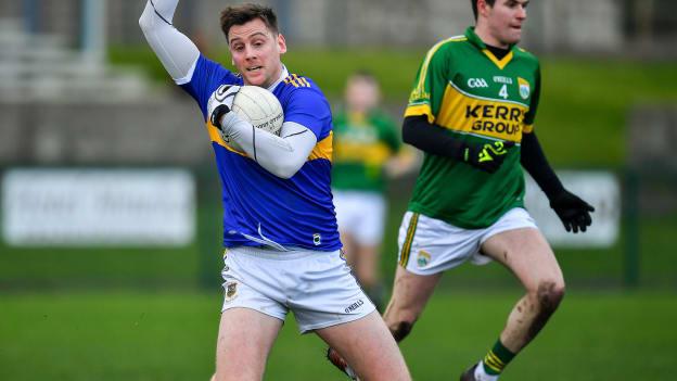 Conor Sweeney of Tipperary calls for a mark ahead of Sean T Dillon of Kerry during the 2020 McGrath Cup Group B match between Tipperary and Kerry at Clonmel Sportsfield in Clonmel, Tipperary. 