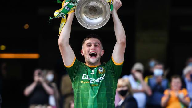 Meath captain Liam Kelly lifts the Tom Markham Cup after the Electric Ireland GAA Football All-Ireland Minor Championship Final match between Meath and Tyrone at Croke Park in Dublin. 