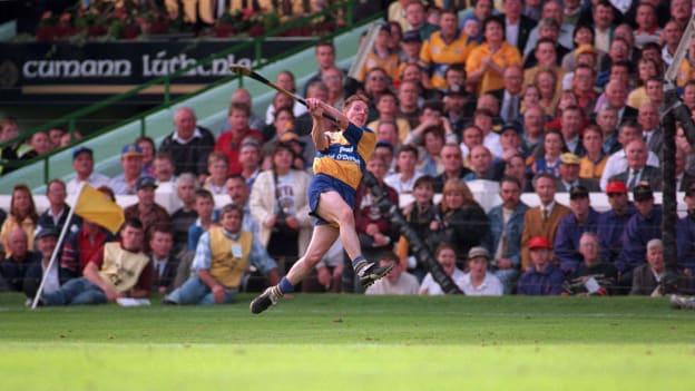 Clare's Jamesie O'Connor strikes the winning point in the 1997 All-Ireland SHC Final. 